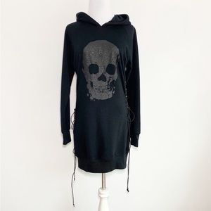 HOT TOPIC Black Glitter Skull Corset Hoodie Dress